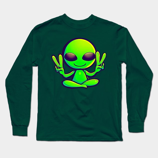 Peace Alien Long Sleeve T-Shirt by ARTWORKandBEYOND